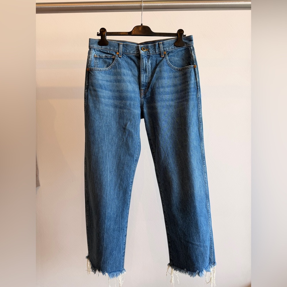 NWT Khaite Kerrie Jeans Womens 30 Blue Denim Straight Leg Raw Hem Made in USA